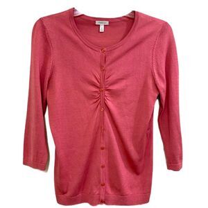SEMANTIKS Cardigan Silk Blend Button Up Ruching Salmon Pink M.